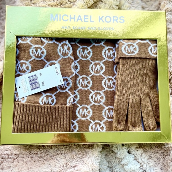Michael Kors Tan Gloves and Scarf Set - Picture 1 of 4